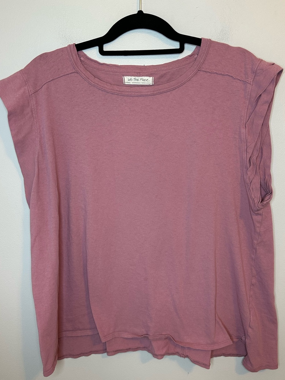 Free People We The Free XS Mauve Cotton Raw Seam Relaxed Cap Sleeve Top